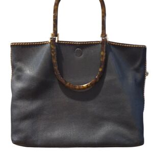 Plinio Visonà Classic Pebbled Leather Tote Featuring Tortoise-shell Satchel Bag